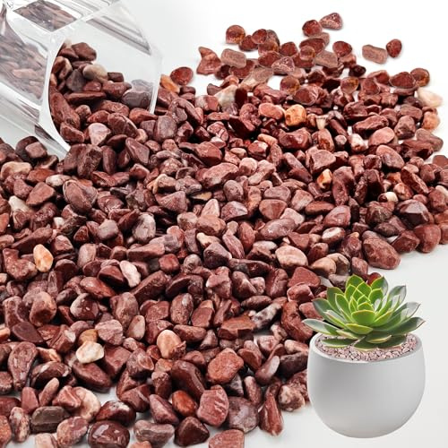 Piedras de grava roja de 2.2 libras para plantas, rocas naturales de grava de jardín, guijarros naturales para jarrones, acuario, bambú, hidroponía, decoración del hogar (6-9 mm)