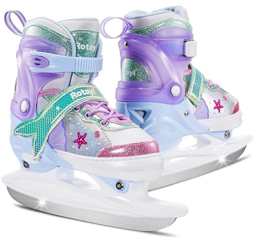 Ocean Adjustable Ice Skates for Kids, Girls and Boys, Outdoor Indoor Rink Kids Ice Skating Shoes Ages 3-12 for Toddler, Youth, Beginner, Soft Padding and Reinforced Ankle Support (Large, Blue)