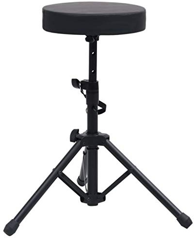 Runheo Tabouret de batterie réglable noir rond en acier avec rembourrage en cuir synthétique, pieds pliables, assise de 22 cm, hauteur de 47,5 à 62 cm, stable pour performance, salle d'essai, studio