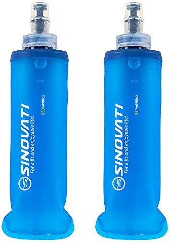 SINOVATI® Lot de 2 bouteilles d'eau pliables en TPU - Sans BPA - Pour sac à dos d'hydratation, vélo, randonnée, jogging, camping et escalade - Bleu - 250 ml