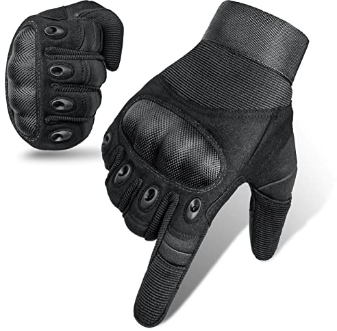 Cierto Motorcycle Gloves for Men and Women, Touchscreen Motorcycle Riding Gloves with Hard Knuckle Protection, Full Finger Gloves with Reinforced Palm for Dirt Bike, Motocross, ATV, MTB - Black L