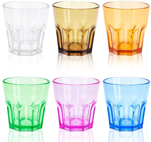 DIBALIYI 6 PCS Plastic Cups Reusable, 5.63 OZ Glass Tumblers for Children, 160ML Premium Coloured Drinking Glasses for Adults Party, Stackable Acrylic Cups for Home Camping Picnic BBQ, 6 Colors