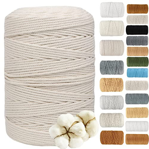 DXRPO Hilo Macrame 3mm x 300m, Cuerda Macrame de Algodón Suave de 4 Hilos,Hilo Macrame 3mm, Macrame Cortinas, Macrame Colgante, Decoracion Paredes de Dormitorio y Boda Decoracion (Beige)