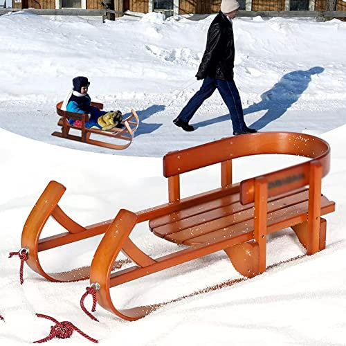 DYK&NX Holzschlitten, Kinder Schlitten, Rückenlehne Zugseil Schieber, Buchenhol, Maximal Belastbar 40 kg, Geeignet für Outdoor-Wintersport Skifahren
