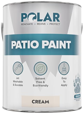 Polar Patio Floor Paint - Cream RAL 9001-5 Litres - Outdoor Floor Paint for Concrete, Garden Patio, Stone, Pathway Flags & Paving Slabs - Easy to Use - UV & Weather Resistant