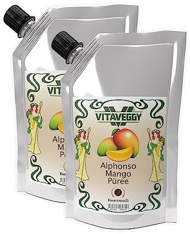 VITAVEGGY Frucht-Püree INDISCHE MANGO 2x 1kg von Food-United mango-fruit-puree für Mango-Maracuja-Saft-Smoothie Chutney Pickle Sorbet Cocktail ohne Aroma- Farb- & Konservierungsmittel (2)