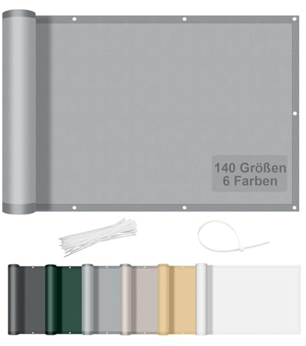 AXT SHADE Benutzerdefinierte Größe Balkon Sichtschutz Wetterfest 0.9x5m Balkonverkleidung Balkonabdeckung Balkonbespannung Blickdichte Windschutz und UV-Schutz für Balkongeländer-Hellgrau