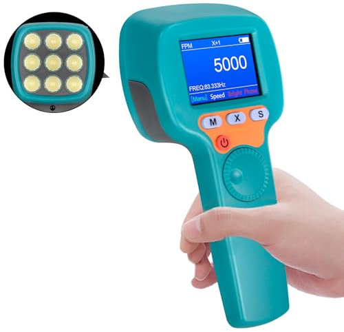 Tachymètre Stroboscopique Numérique, 1500LUX LED Stroboscope Tachometer Sans Contact 60~999999RPM, Haute Précision 0.001%, Vélocimètre Rotation pour HVAC, Engrenages Rotatifs, Ventilateurs, Turbines