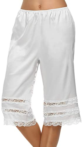 Pettipant Half Slip Shorts for Women Bloomers Wide Leg Pajama Pants Culotte for Split Skirt Lace Pettipants Snip (B-White, S)