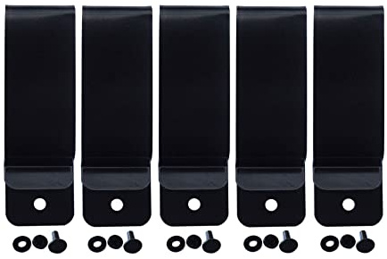 KNIFIUS 5 juegos de fundas y pinzas para cinturón con tornillos Chicago, acero de alto carbono con acabado en polvo, Negro , Burbuja de hidratación