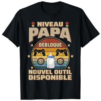 Niveau Papa Débloqué Futur Père Annonce Grossesse Originale T-Shirt, Homme, Noir, L