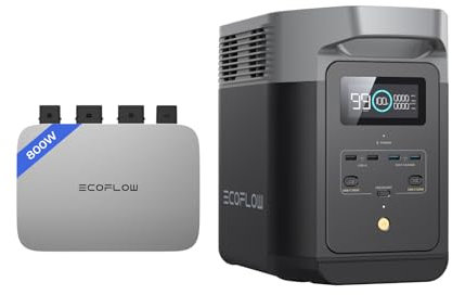 EF ECOFLOW PowerStream Balkonkraftwerk, 0% VAT 800W WLAN netzgekoppelter Mikrowechselrichter, 1kWh Delta 2 tragbare Powerstation, Energieverbrauchssteuerung, App-Steuerung