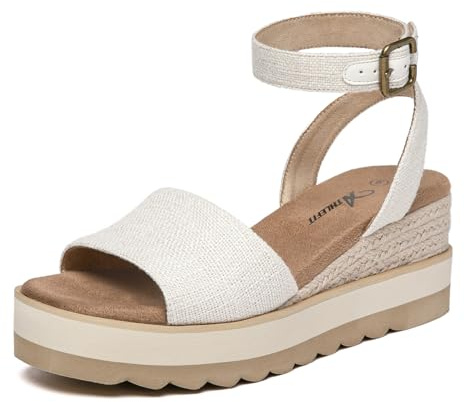 Athlefit Women's Platform Sandals Buckle Ankle Strap Open Toe Espadrille Beige Wedge Sandals Size 10