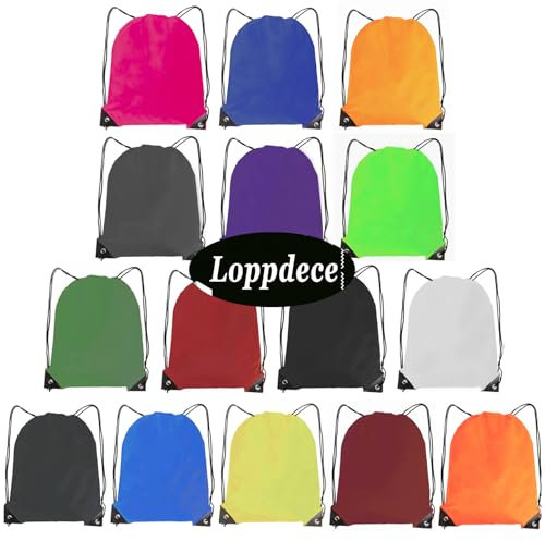 Loppdece 15 Stück Kordelzug Turnbeutel, Kordelzugbeutel String Rucksack Bulk, Kordelzug Rucksack,15 Farben Turnbeutel mit Kordelzug, Premium Oxford Stoff Sportbeutel für Fitness Reisen(34 cm x 42 cm)