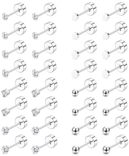 JeweBella 16 Pairs Klein Ohrstecker Chirurgenstahl Hypoallergen Medizinische Ohrstecker Silber Gold Ohrringe Set Piercing Ohr Kugel Runde Zirkon Schlafen Knorpel Ohrringe für Damen Herren 2/3MM