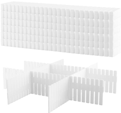 CHUENKUK 48 divisori per cassetti, bianco, 32 x 7 cm, separatore per cassetti, organizer per cassetti, in plastica, per calze, biancheria intima, cosmetici, camera da letto, ufficio