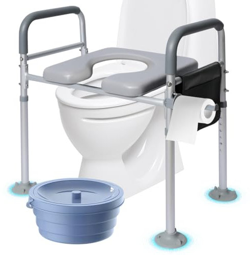 Toilettensitzerhöhung, Toilettensitzerhöhung mit Armlehnen, Senioren Toilettensitzerhöher mit Höhenverstellbaren, Toilette Wc Aufstehhilfe mit Mit zusammenklappbarem Töpfchen