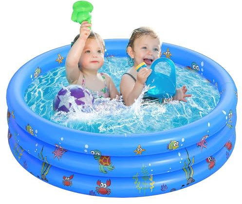 Dhqkqg Planschbecken für Kinder, 100x35cm Aufblasbares Kinderpool Babypool Planschbecken, Aufblasbarer Pool, Kinderpool, Runder Aufblasbarer Kinderpool für Kinder Outdoor Garten Hinterhof Wasserspiel