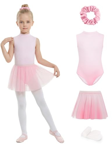 JiAmy Lot de 4 justaucorps de ballet pour fille de 4 à 12 ans, Rose, 4-5 ans