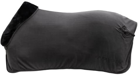 Covalliero – svettfilt årsdag – hästfilt med teddy-fleece-krage – ventilerande fleecefilt – elegant hästutomhusfilt – hästtillbehör i grafit – 135 cm