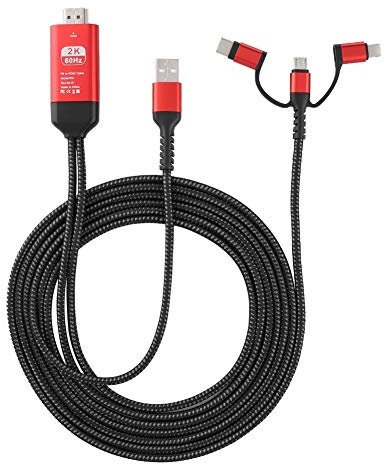 TICFOX Câble adaptateur téléphone vers HDTV, câble adaptateur USB 3 en 1, prise en charge de la résolution 1080p, pour téléviseur et ordinateur portable (2 m)