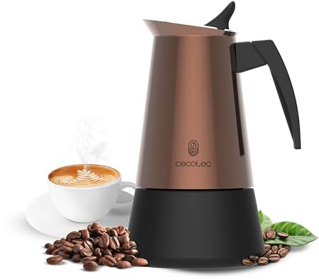 Cecotec Caffettiera Moka Express Piccolina 400 Bronze. 200ml, 4 Tazze di Caffè, Acciaio Inox, Adatta Tutte le Superfici, Filtro Premium, Valvola di Sicurezza, Manico Termoresistente, Design Elegante