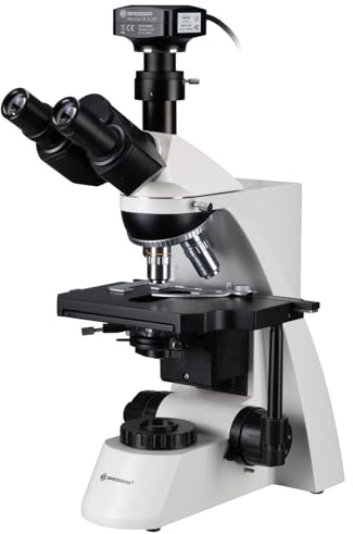 Bresser Microscope à lumière transmise avec caméra MikroCamII 9MP 4K, objectifs planachromatiques, éclairage de Köhler, trinoculaire