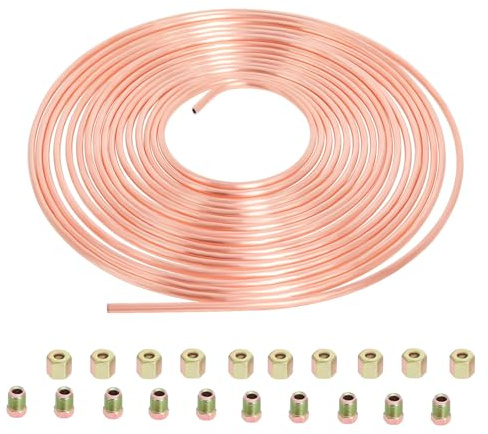 Tubo de Freno de Acero Recubierto 10m Ø3/16 (4,75mm), Kit de Tubería de Línea de Freno General para Coche con 20 Tuercas por Poweka