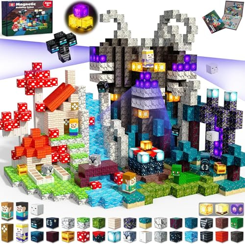 Magneverse 200pcs Magnetic Blocks with Light Blocks - Dark & Forest Magnetic Building Blocks for Kids, Magnetic Cubes for Boys Girls, STEM Toys Stacking Toy for 3 4 5 6 7 8 9 10 11 12 Birthday Gifts