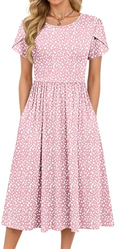 MOLERANI Women Summer Midi Dress Elegant Short Sleeve Dress PK Pattern M