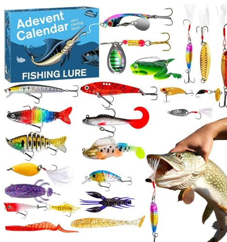 Fiske julkalender - adventskalender med | För floder, sjöar, hav, nybörjare, män, pappor, utomhusfest, födelsedag, docka, sötvatten och saltvatten