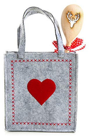 Logbuch-Verlag 3 Geschenktaschen Filz Filztaschen Geschenkbeutel HERZ Kochlöffel HIRSCH Geschenk Geburtstag Hochzeit Weihnachten Verpackung