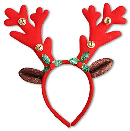 Myuilor Reindeer Antlers Headband - Cute Deer Ears with Bells for Christmas and Easter Parties (Red)