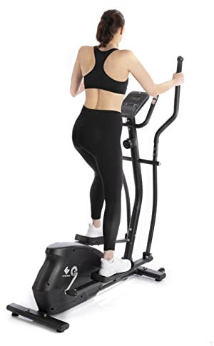 FitEngine Crosstrainer | 10 Schwierigkeitstufen und extragroßes Display mit extra Halterung für Tablet & Smartphone | Puls-Sensoren an den Handgriffen | rutschfeste Pedale [belastbar bis 150 kg]