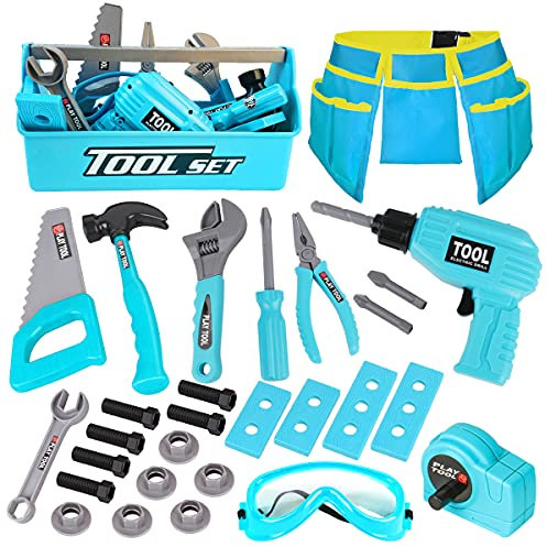 LOYO Kids Tool Set - 30Pcs Pretend Play Toys With Tool Belt, Electric Drill, Construction Builder Toy Box Kit - Gifts for Boys Age 3-6