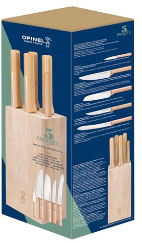 Opinel Parallele Bread knivblock med 5 knivar, knivblock av bokträ, knivset, 254579