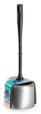 CABLEPELADO Escobillero de baño con cepillo para inodoro, Soporte para escobilla de baño, Recipiente para escobilla de baño, Diseño clásico, Base en plateado y mango en negro, 37 cm altura total