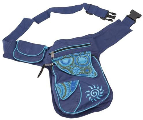 GURU SHOP Stoff Sidebag & Gürteltasche, Goa Hüfttasche, Bauchtasche - Blau, Herren/Damen, Baumwolle, Size:One Size, 25x20x6 cm, Festival- Bauchtasche Hippie