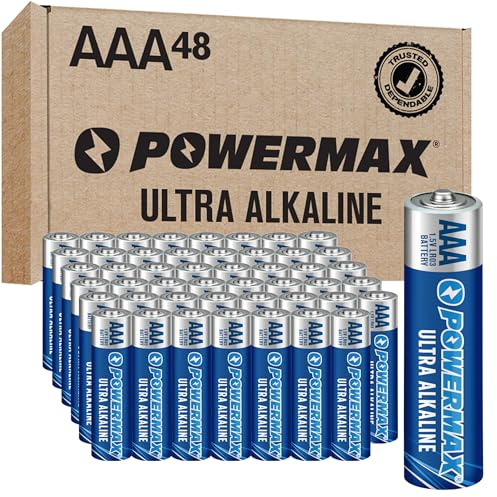 Powermax 48-Count Triple AAA Batteries, Ultra Long Lasting Alkaline Battery for Home and Office, 10-Year Shelf Life, Reclosable Packaging