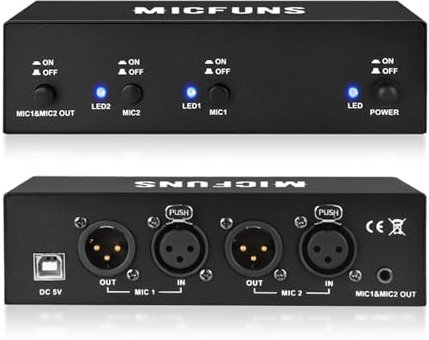 MC2 2 Kanal 48V Phantomspeisung mit 3.5mm Audiokabel zum Anschluss von Audio-Interface für Kondensatormikrofone Musikaufnahmegeräte (2 Kanäle)