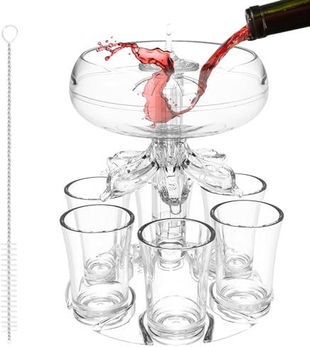 volumoon Dispensador de vino con 6 vasos de chupito, dispensador de cerveza, dispensadores de cóctel y soporte, separador líquido para bebidas, Dispensador de Bebidas para Jugo o Licores