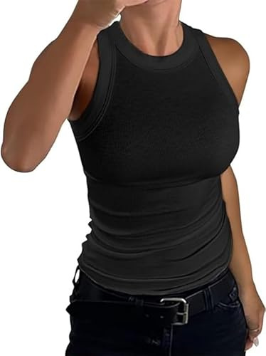 Haibang Canotta Donna Estive Tank Top Sportivo Sexy ad Alta Elasticità Canottiera Senza Maniche Basic Slim Fit Sottogiacca Gilet Morbido Traspirante Camicia Casual Maglietta T-Shirt Tinta Unita