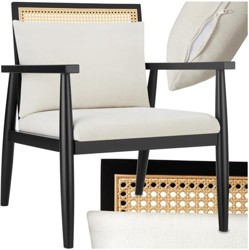 tectake® Lounge Sessel, Stuhl mit Wiener Geflecht Dekoration, Cocktailsessel modern, Armlehnstuhl, Relaxstuhl für Esszimmer, als Möbel Wohnzimmer, Loungesessel oder Lesesessel bequem