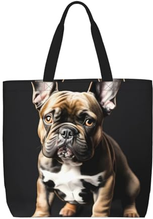 MyPiky Borsa da donna con stampa di bulldog francese con orecchie lunghe, borsa a tracolla riutilizzabile per ufficio, shopping, viaggi, nero, Taglia unica