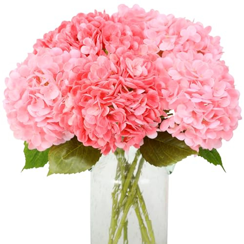 JUSTOYOU Flores artificiales de hortensias, 4 piezas de color doble con tallo único, hortensias realistas de 19.6 pulgadas con toque real, ramos de hortensias falsas grandes para bodas y fiestas en
