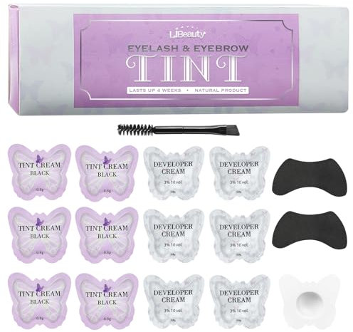 Libeauty Augenbrauenfarbe, Wimpernfarbe Schwarz, 2 in 1 Lash Tint und Eyebrow Tint, Mit Wimpernlifting Pads, Doppelkopfbürste, für Haus und Salon Make-Up