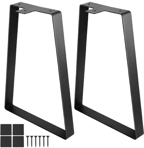 QWORK® 2 Piezas Patas para Mesas Metalicas, Patas para Muebles 40cm, Patas de Mesa Trapezoidales Negras, para Mesas de Centro, Escritorios, Muebles