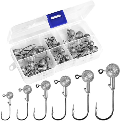 Annyswit Jigköpfe Set 50 Stück / 6 Größen Hochwertige Jigköpfe für Gummifische, für Zander, Barsch & Hecht. Mit verschiedenen Gewichten für eine breite Anwendung beim Angeln (1g, 2g, 3g, 5g, 7g, 10g)