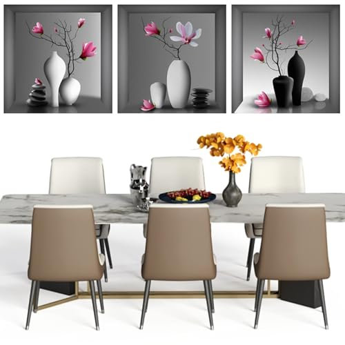 WhizNook 3 Pezzi Adesivi Murali 3D Vaso 30x30 cm, 3D Adesivi da Parete Pianta, Adesivi da Parete Vaso, 3D Vaso Adesivo da Parete, Adesivo Muro Decorativo, per Cucina, Camera da Letto, Soggiorno