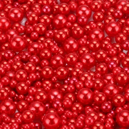 QUARKZMAN 800 Pezzi di Perle Finte per Creazioni, Perle rotondo in ABS Senza Foro da 3-8mm per Riempitivi di Vasi, Realizzazione di Gioielli, Riempitivo per Vasi, Decorazioni, Rosso